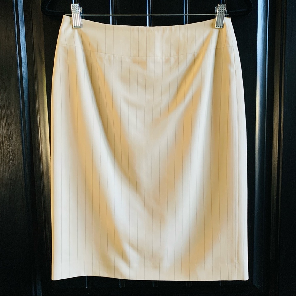 Banana Republic Womens Cream Tan Wool Pinstripe Pencil Skirt | Size 2